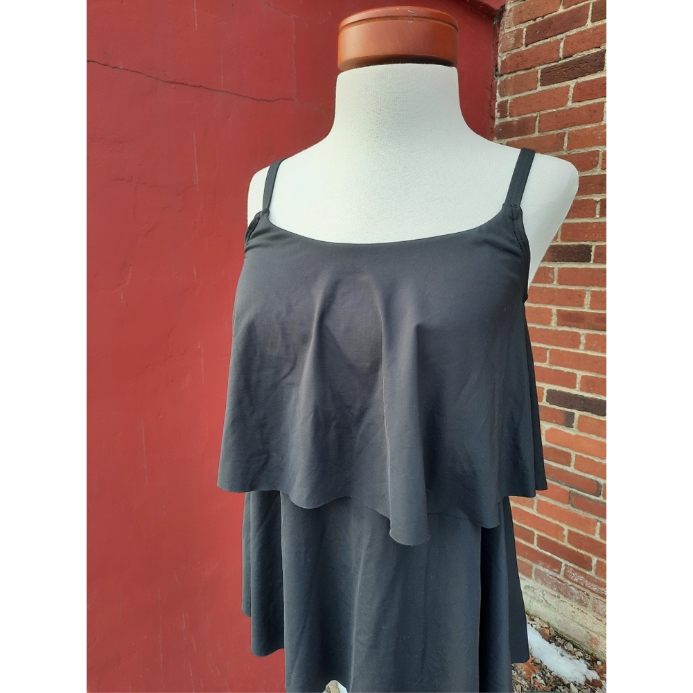 Lands' End Layered Ruffle Padded Bra Top Wireless Swim Tankini Black 6